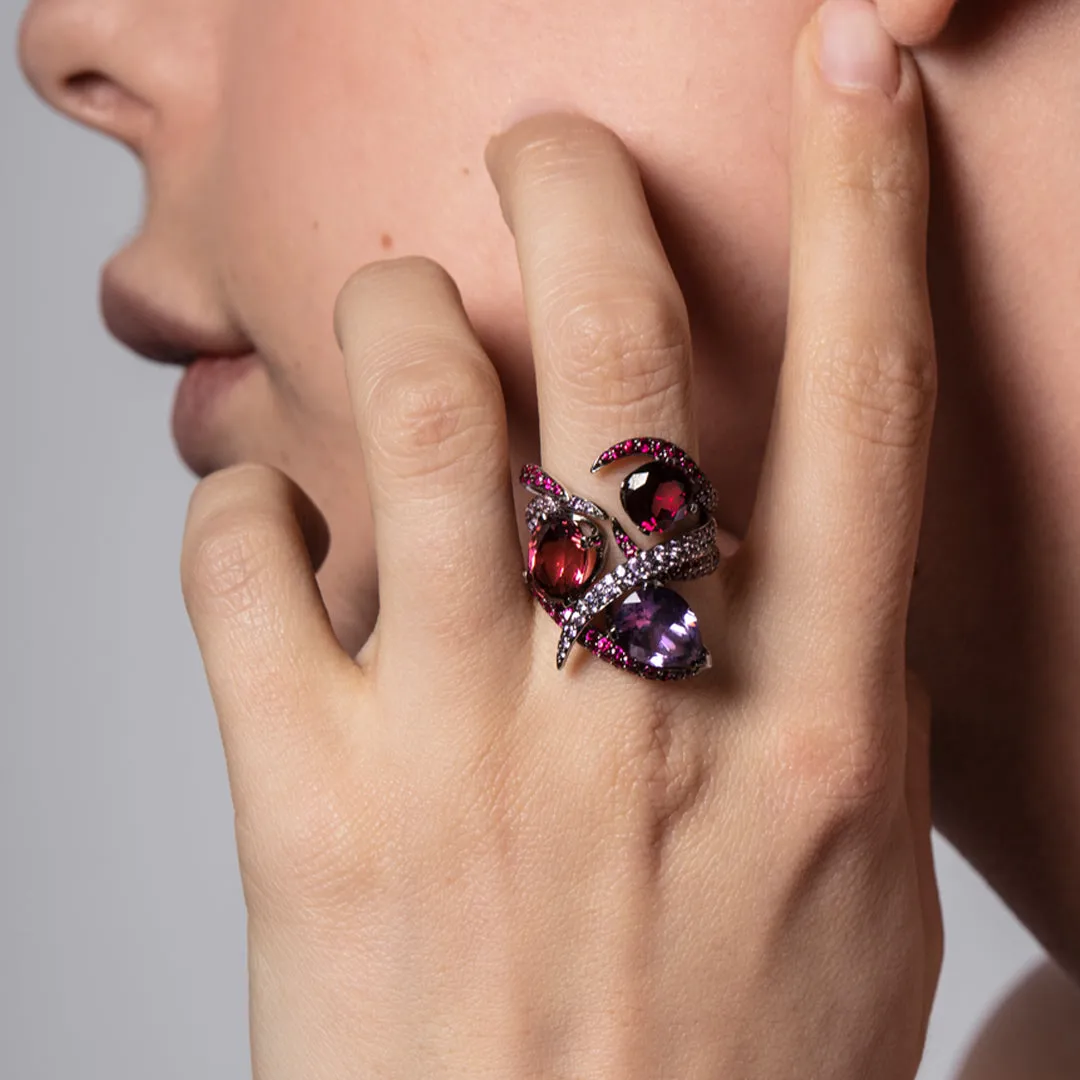 Interlocking Aurora Ring - 18ct White Gold & 2.20ct Rhodalite