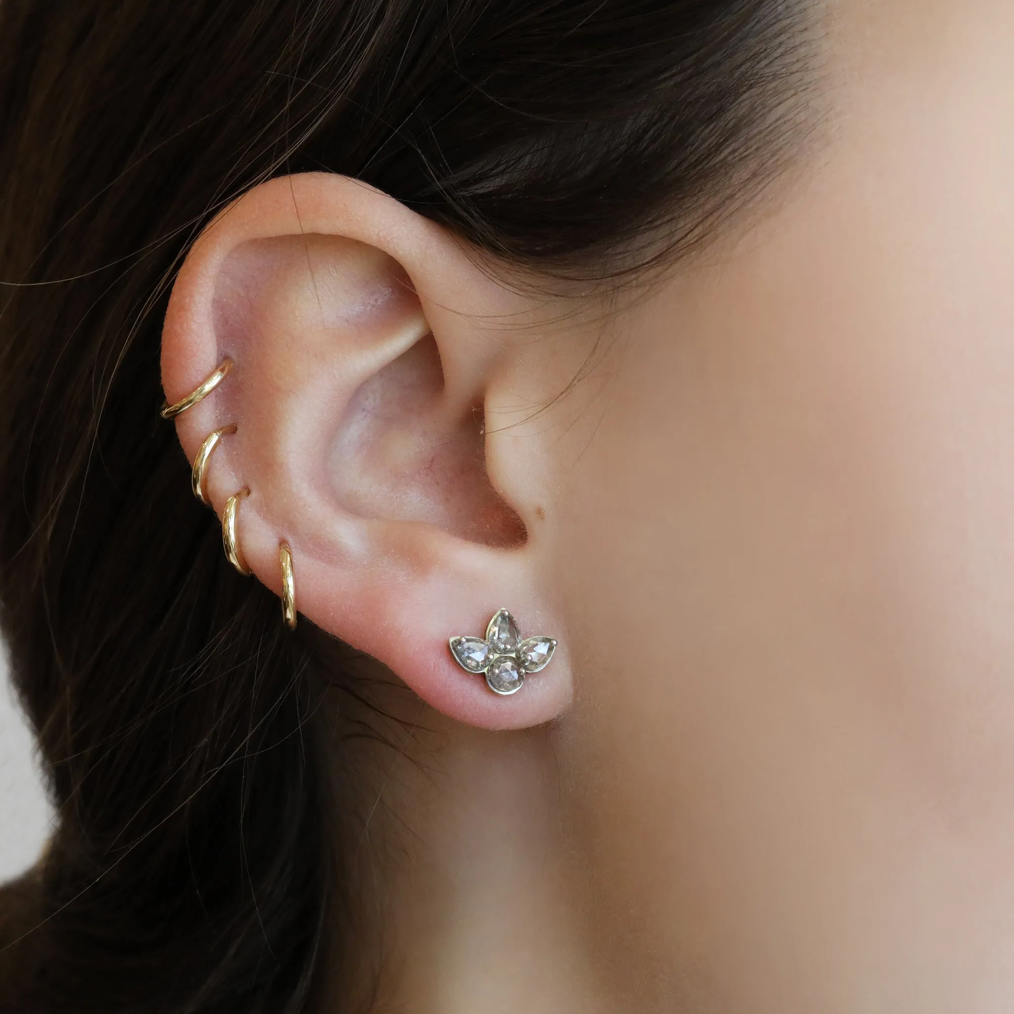 Inverted Rose Cut Mixed Shape Diamond Stud Earrings