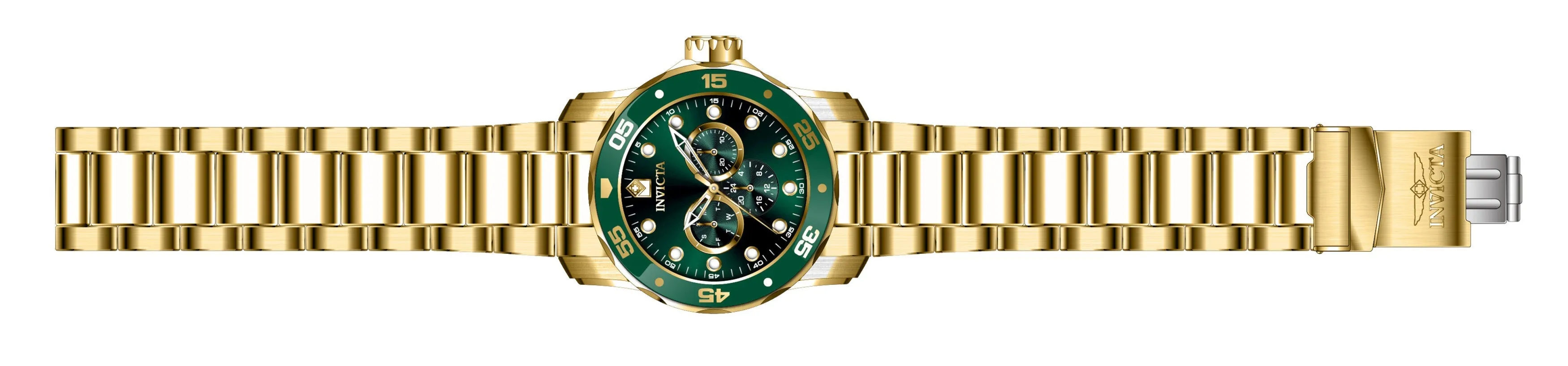 Invicta Stainless Steel Analogue Green Dial Men's Gold Band Watch-45727