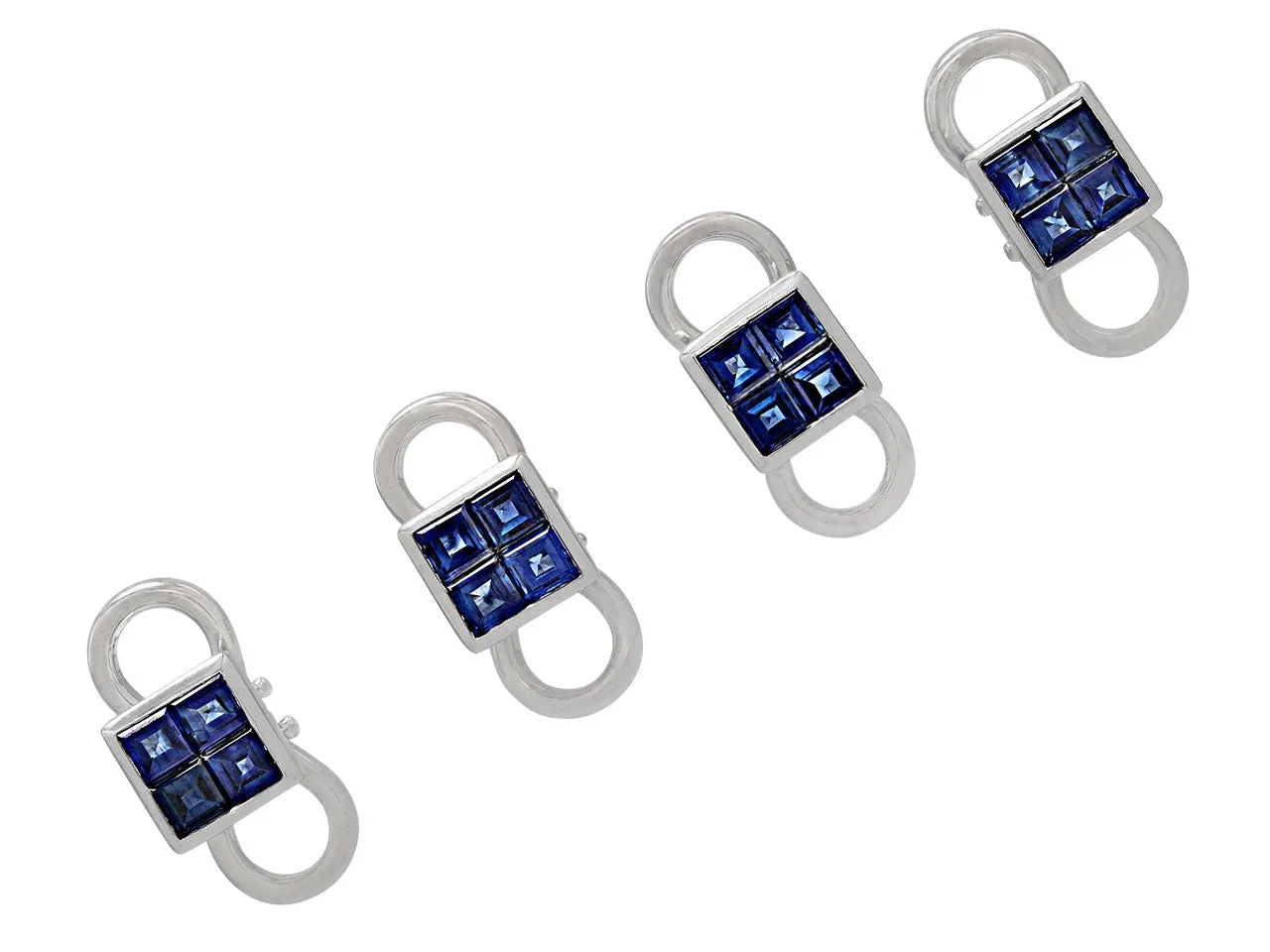 Invisibly-set Sapphire and Diamond Men's Dress Set in Platinum and 18K White Gold