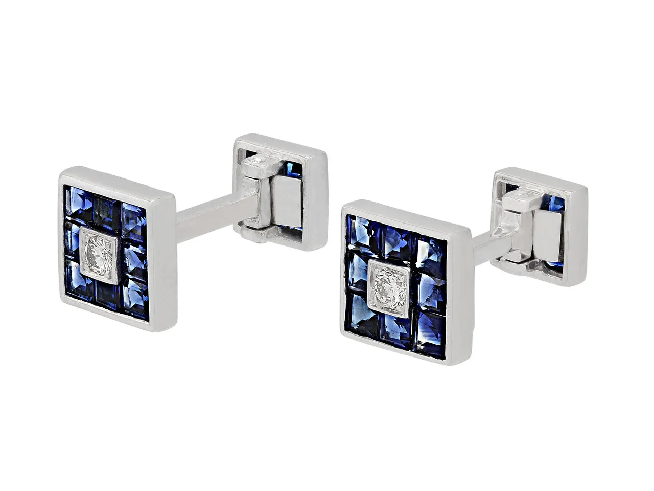 Invisibly-set Sapphire and Diamond Men's Dress Set in Platinum and 18K White Gold