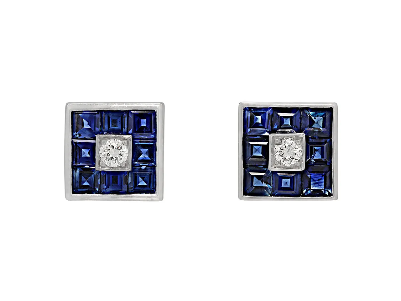 Invisibly-set Sapphire and Diamond Men's Dress Set in Platinum and 18K White Gold