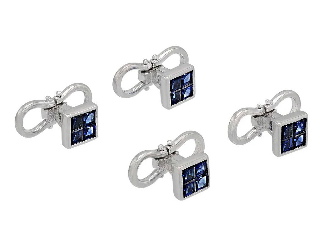Invisibly-set Sapphire and Diamond Men's Dress Set in Platinum and 18K White Gold