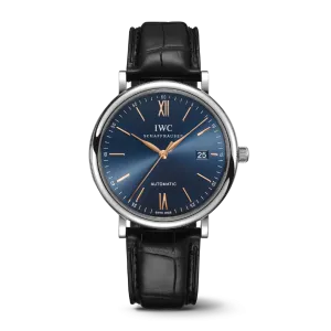 IWC Portofino Black Leather Strap Blue Dial Automatic Watch for Gents - IW356523