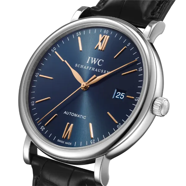 IWC Portofino Black Leather Strap Blue Dial Automatic Watch for Gents - IW356523