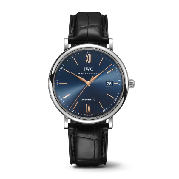 IWC Portofino Black Leather Strap Blue Dial Automatic Watch for Gents - IW356523