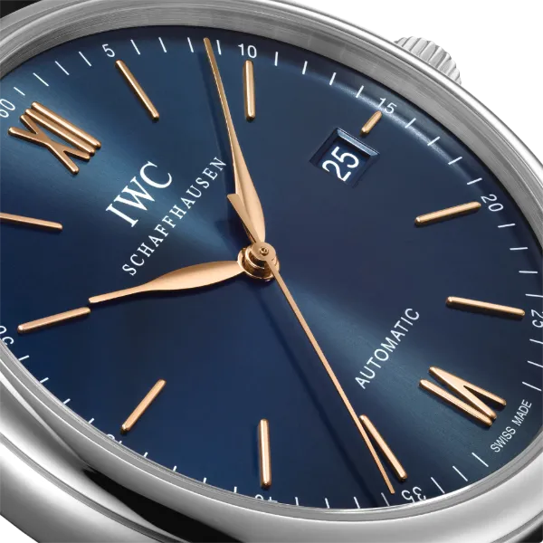 IWC Portofino Black Leather Strap Blue Dial Automatic Watch for Gents - IW356523