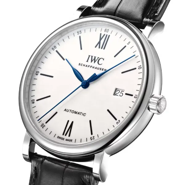 IWC Portofino Black Leather Strap White Dial Automatic Watch for Gents - IW356519