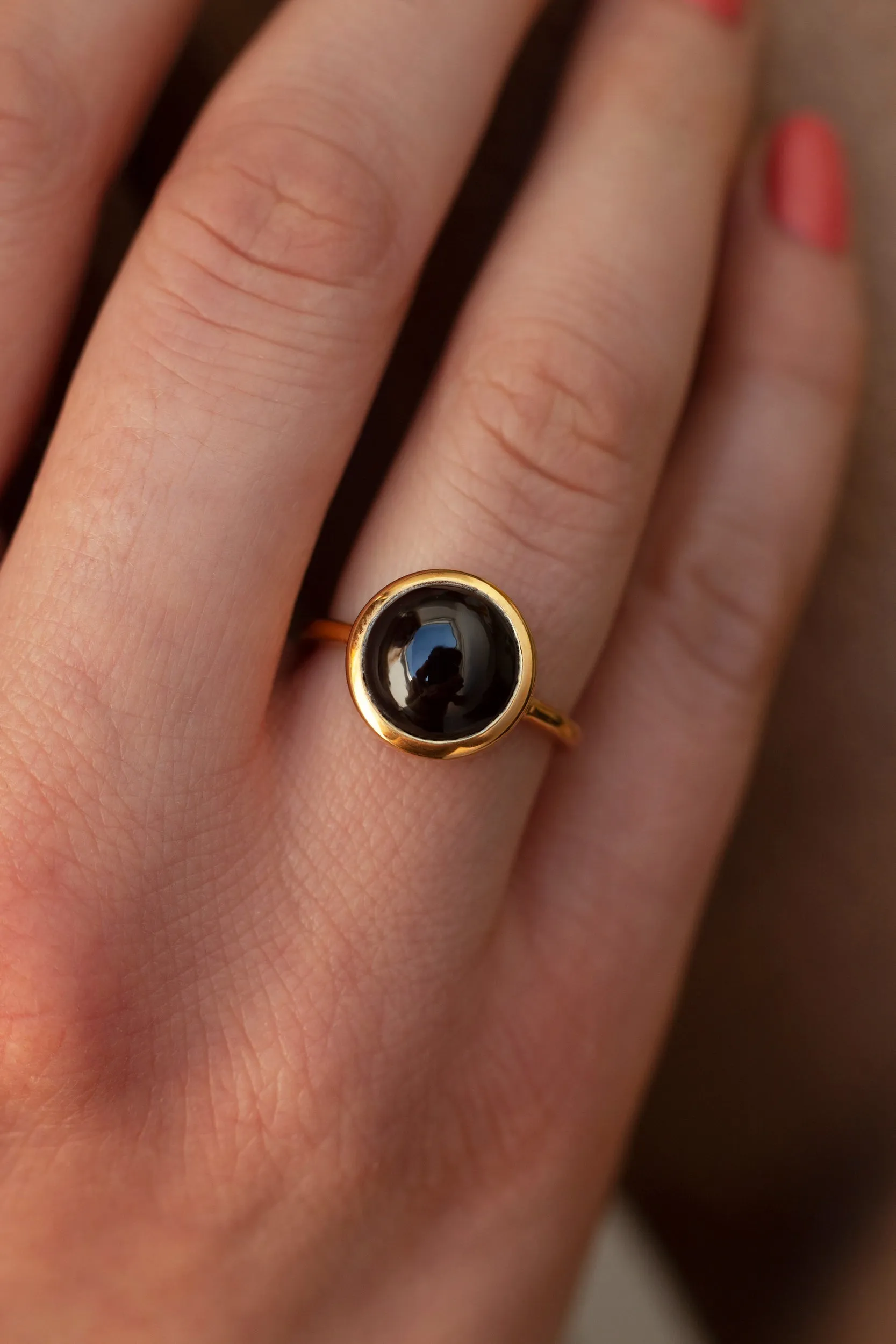 Juno Round Black Spinel Solitaire Ring
