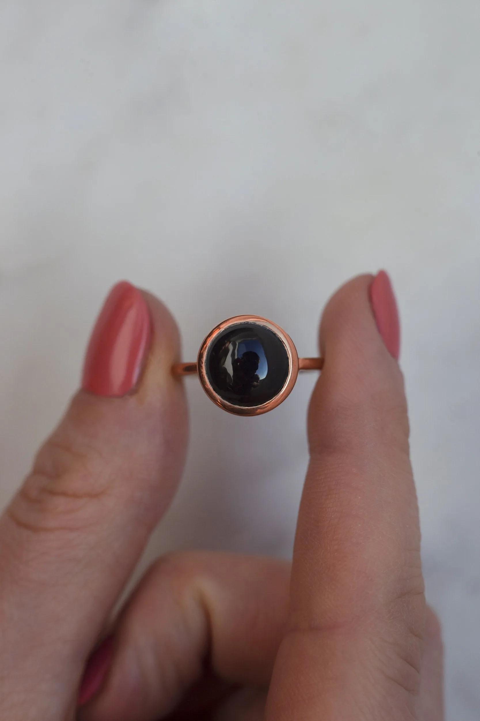Juno Round Black Spinel Solitaire Ring