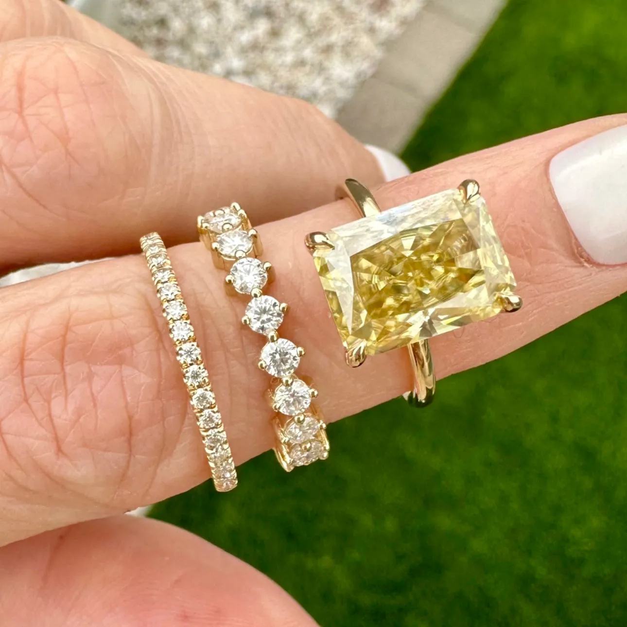Kate Flush (4.8ct) Canary Radiant Moissanite Engagement Ring