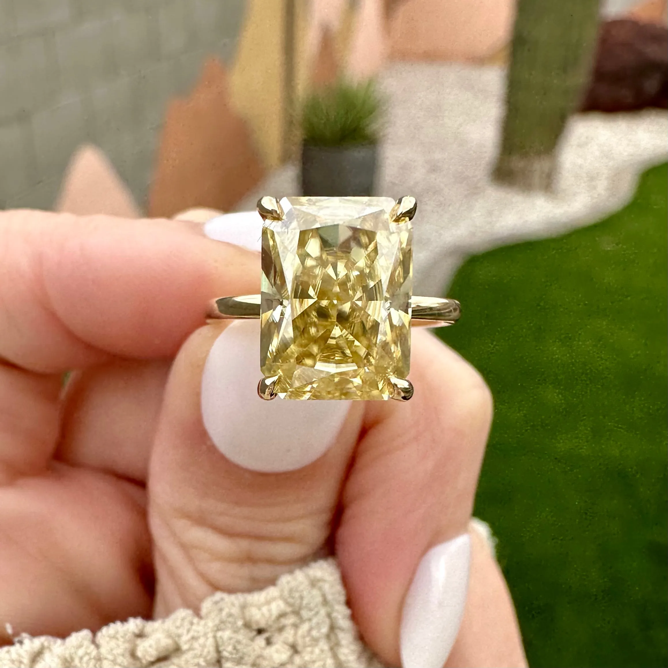 Kate Flush (4.8ct) Canary Radiant Moissanite Engagement Ring