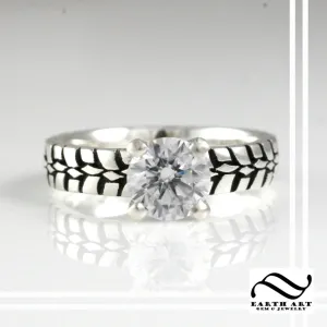 Ladies Tire Tread Solitaire Engagement Ring