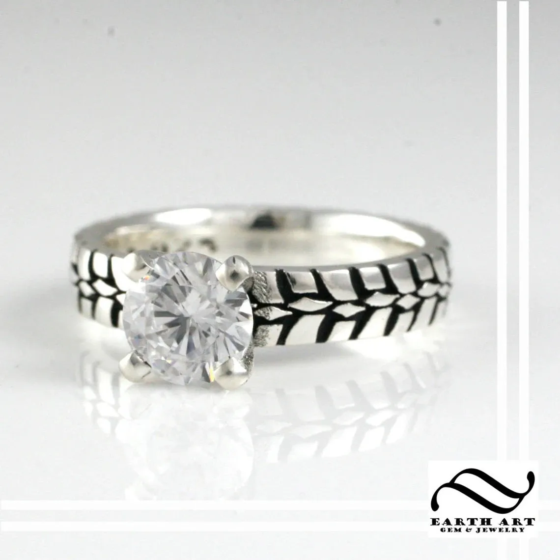Ladies Tire Tread Solitaire Engagement Ring