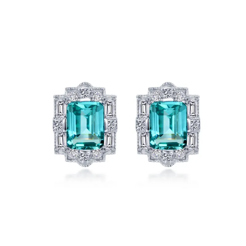 Lafonn Fancy Lab-Grown Sapphire Halo Stud Earrings