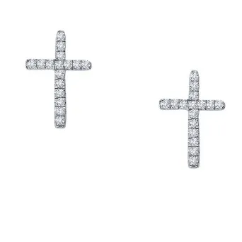 Lafonn Sterling Silver Platinum Plated Simulated Diamond Cross Stud Earrings