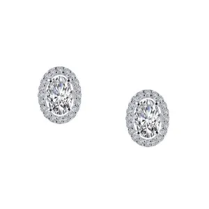 Lafonn Sterling Silver Platinum Plated Simulated Diamond Oval Halo Stud Earrings