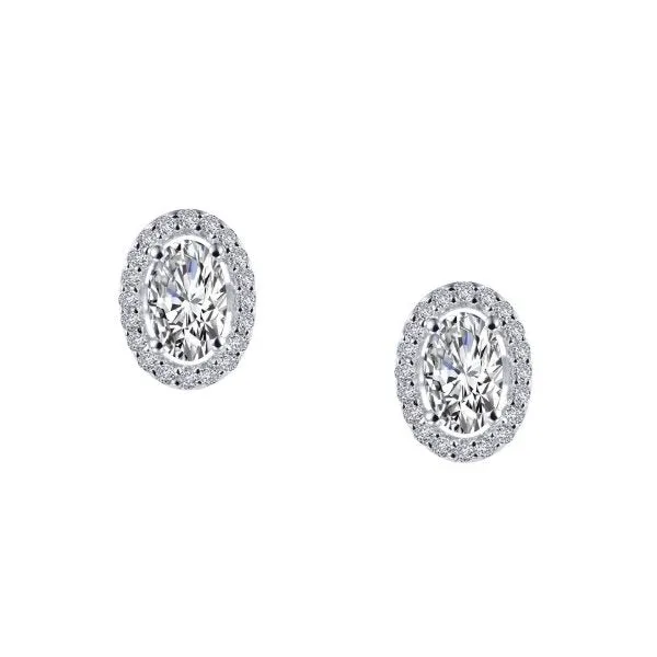 Lafonn Sterling Silver Platinum Plated Simulated Diamond Oval Halo Stud Earrings