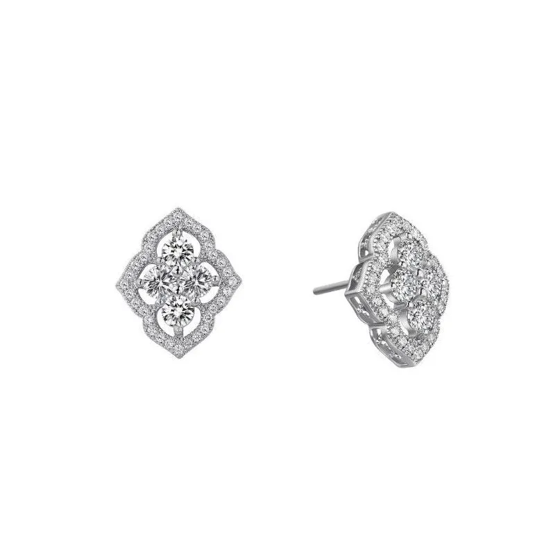 Lafonn Sterling Silver Platinum Plated Simulated Diamonds Halo Cluster Stud Earrings