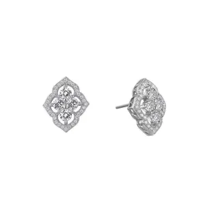 Lafonn Sterling Silver Platinum Plated Simulated Diamonds Halo Cluster Stud Earrings
