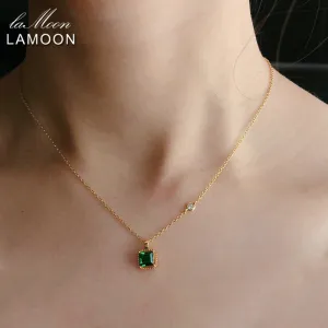 LAMOON Synthetic Emerald Necklace For Women Emerald Pendants Gemstone Necklaces 925 Sterling Silver 14K Gold Plated LMNI097