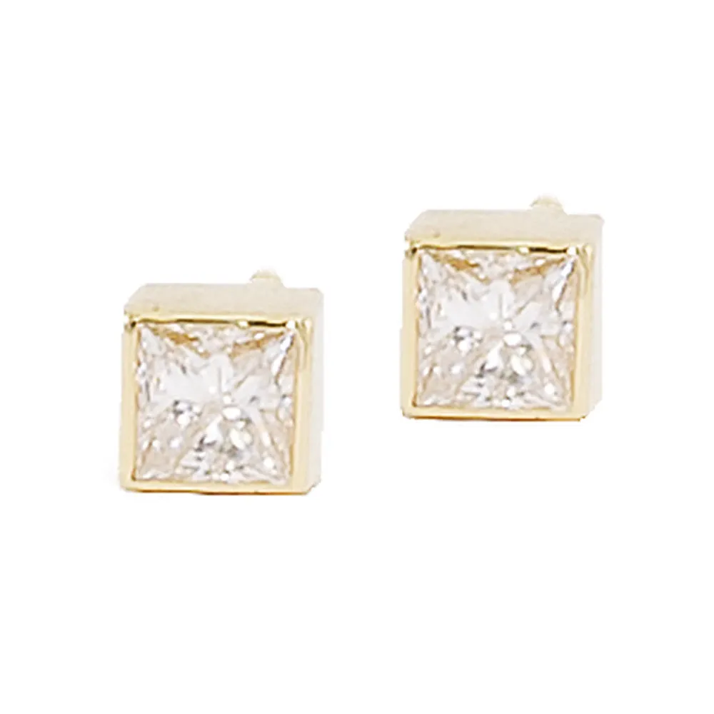 Large Square Diamond Stud Earrings