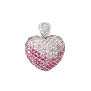 Leo Pizzo Puffed Diamond And Pink Sapphire Heart Shaped Necklace