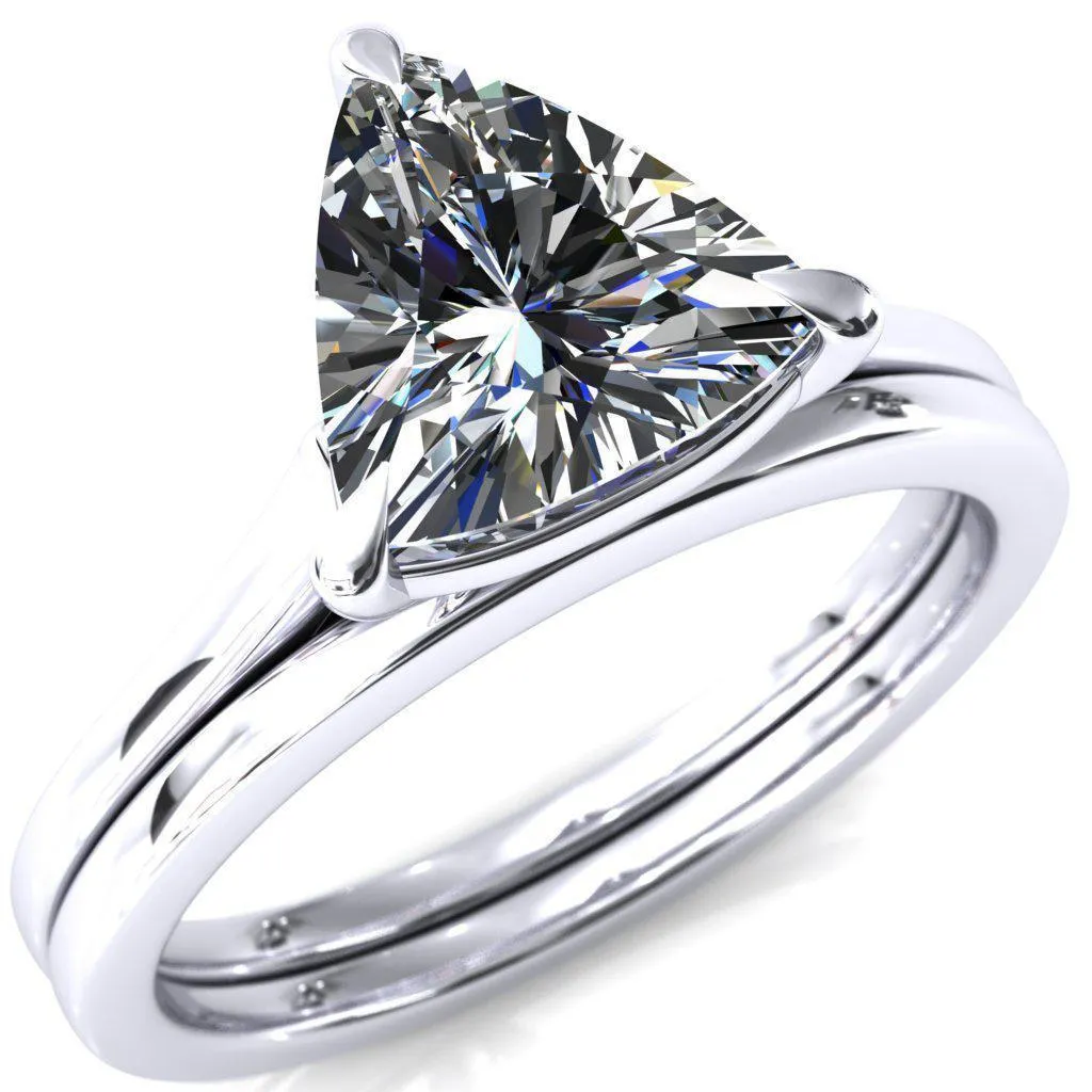 Lizzy Trillion Moissanite 3 Claw Prong Cathedral Engagement Ring