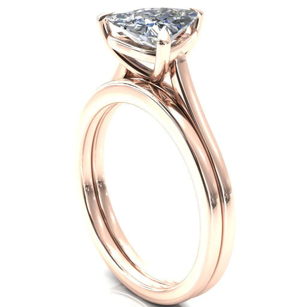 Lizzy Trillion Moissanite 3 Claw Prong Cathedral Engagement Ring