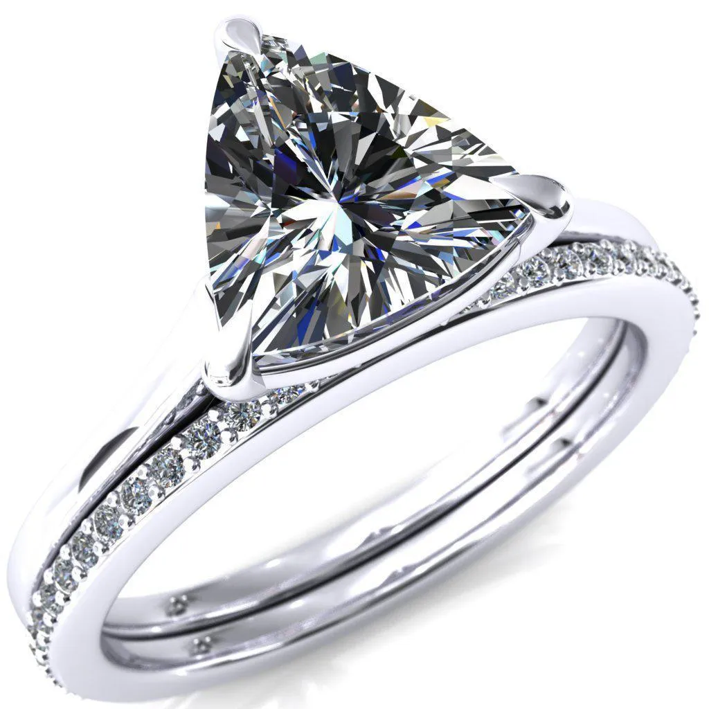 Lizzy Trillion Moissanite 3 Claw Prong Cathedral Engagement Ring