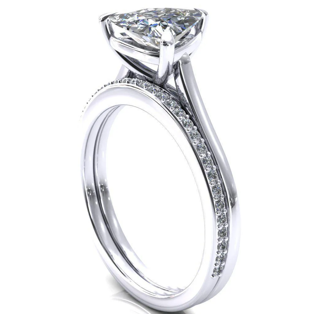 Lizzy Trillion Moissanite 3 Claw Prong Cathedral Engagement Ring