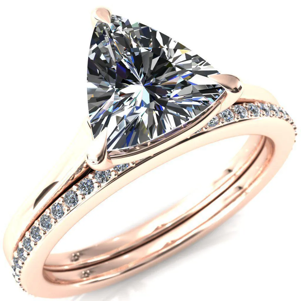 Lizzy Trillion Moissanite 3 Claw Prong Cathedral Engagement Ring