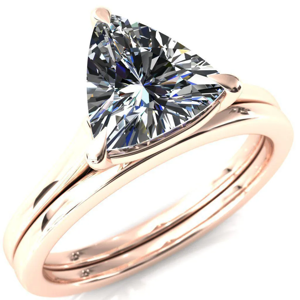 Lizzy Trillion Moissanite 3 Claw Prong Cathedral Engagement Ring