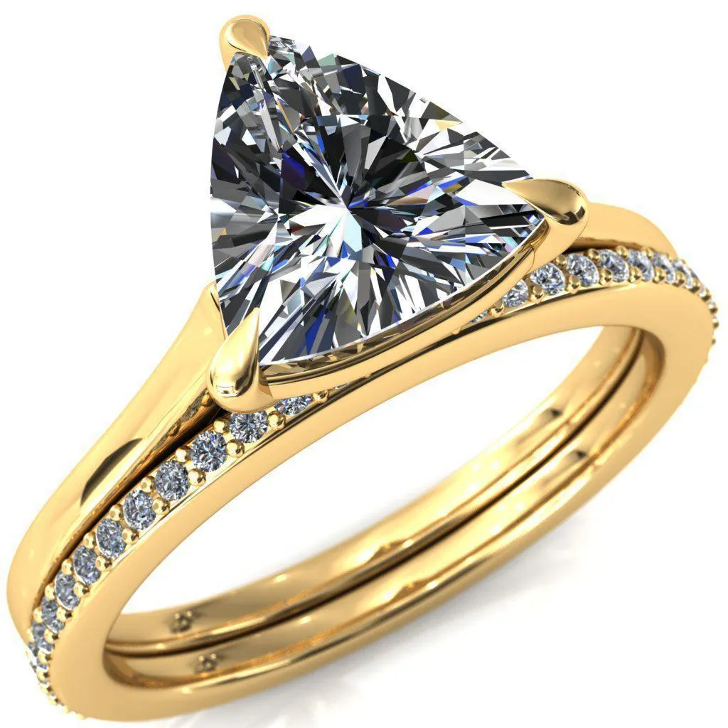 Lizzy Trillion Moissanite 3 Claw Prong Cathedral Engagement Ring