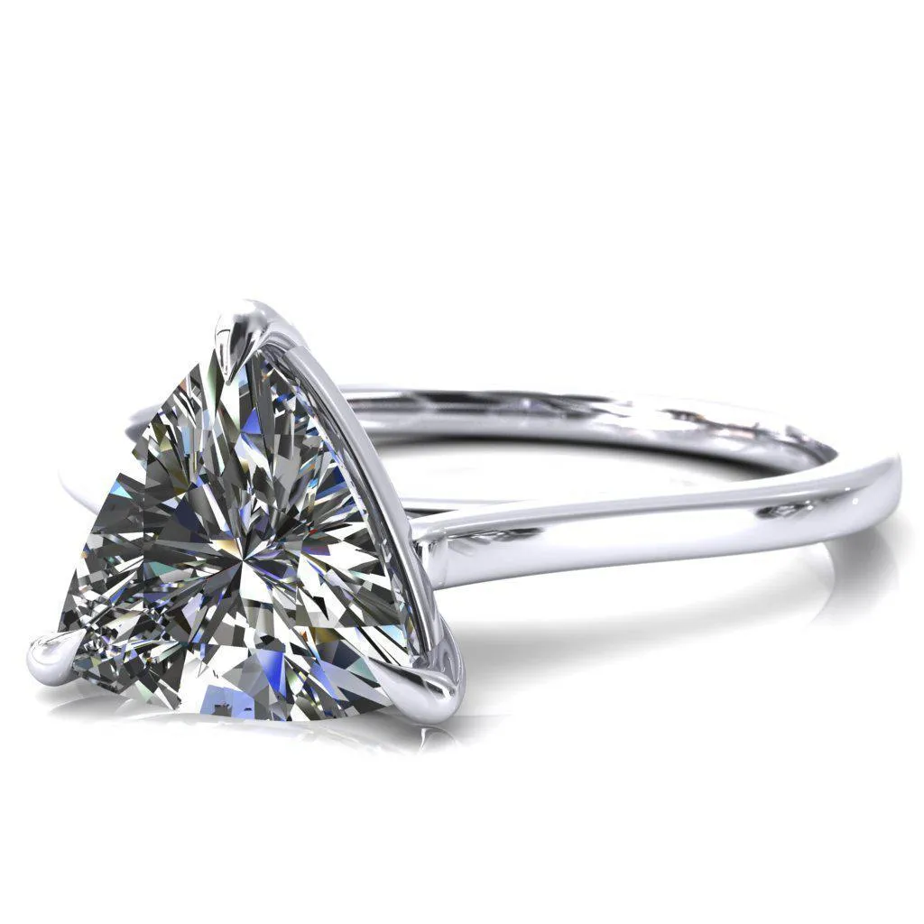 Lizzy Trillion Moissanite 3 Claw Prong Cathedral Engagement Ring
