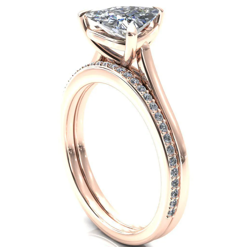 Lizzy Trillion Moissanite 3 Claw Prong Cathedral Engagement Ring