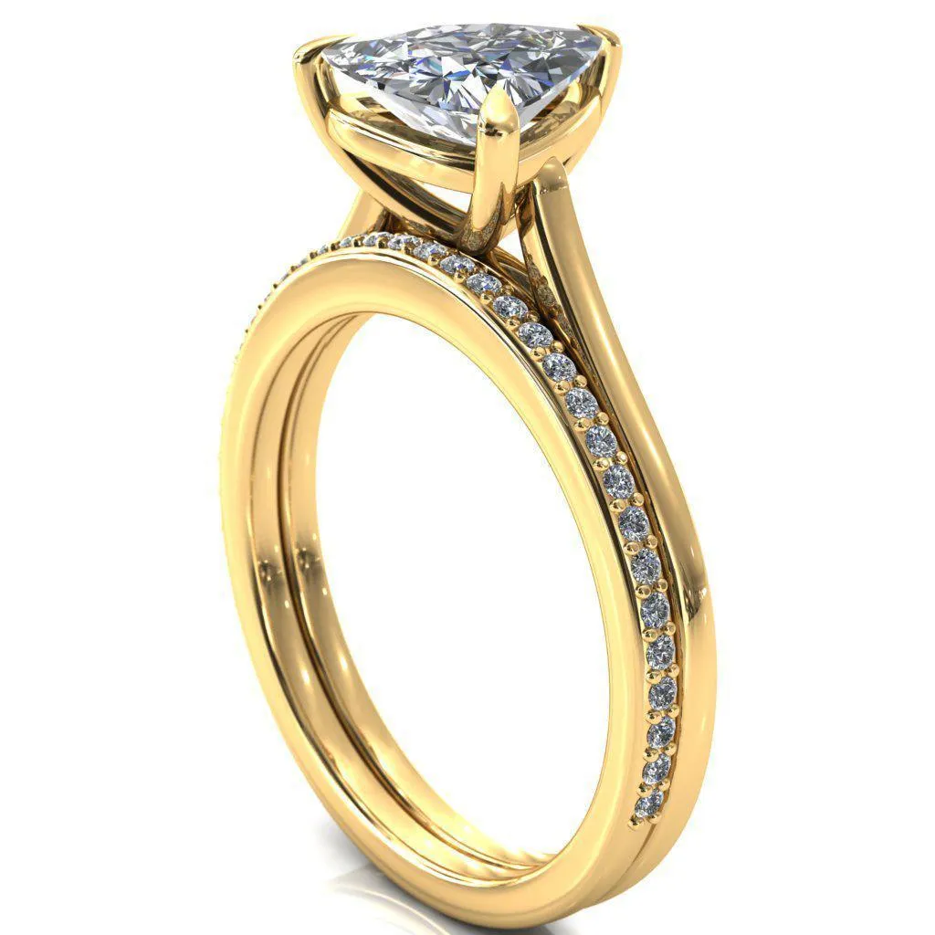 Lizzy Trillion Moissanite 3 Claw Prong Cathedral Engagement Ring