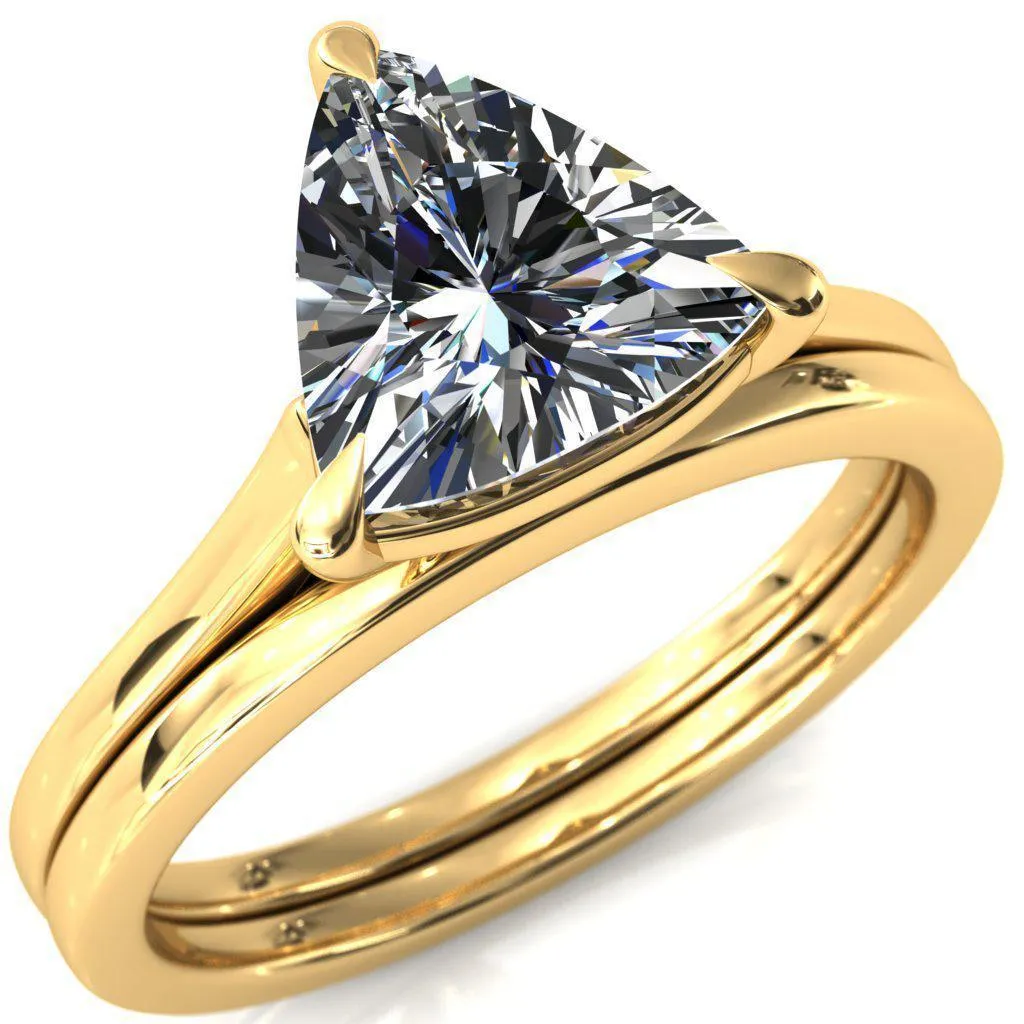 Lizzy Trillion Moissanite 3 Claw Prong Cathedral Engagement Ring