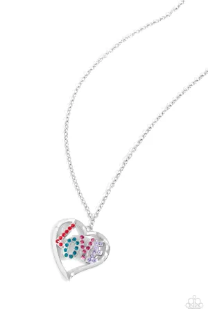 Loving Landmark - Red - Colorful Rhinestone LOVE Silver Heart Paparazzi Long Necklace