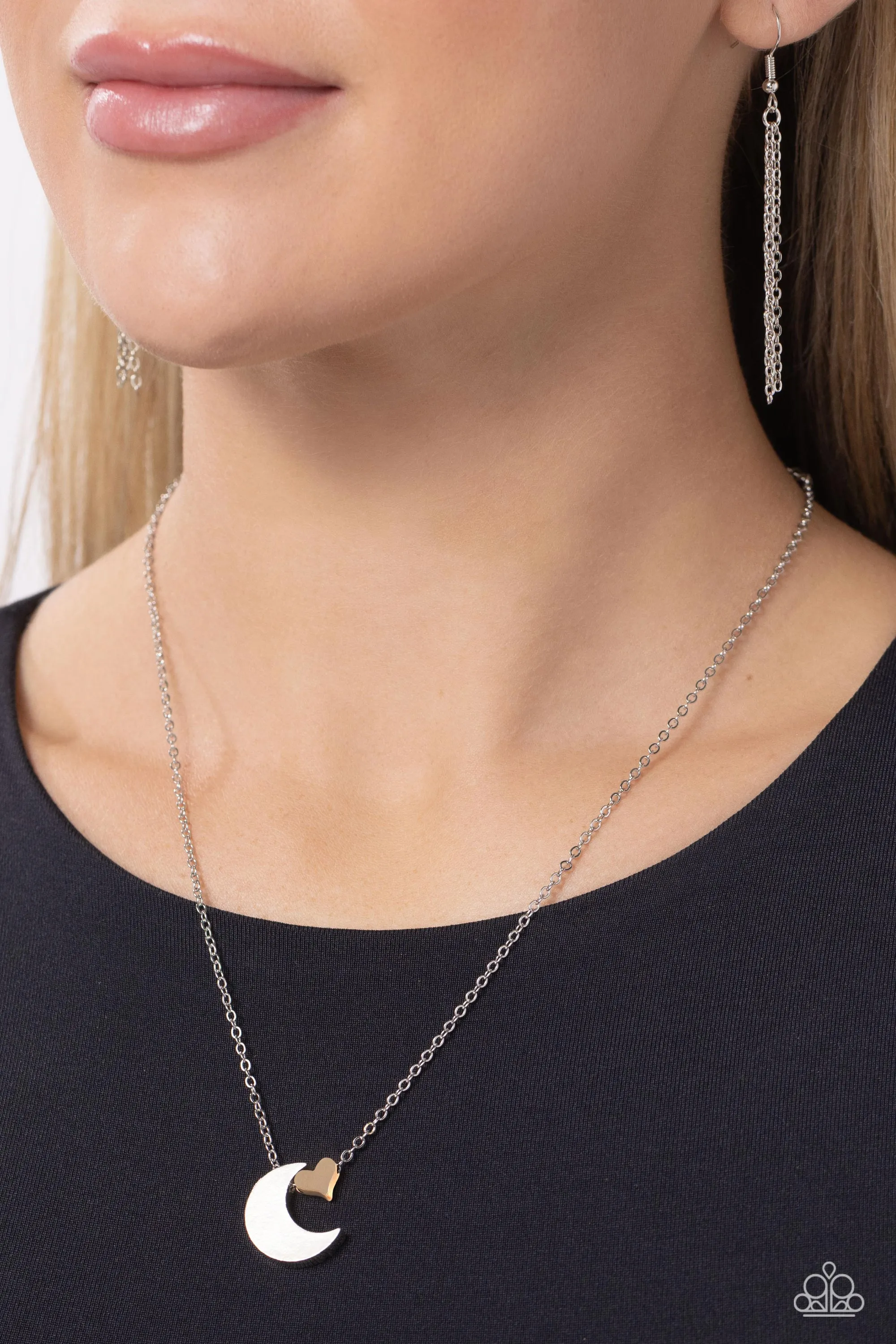 Low-Key Lunar - Multi - Silver and Gold Moon and Heart Paparazzi Short Necklace