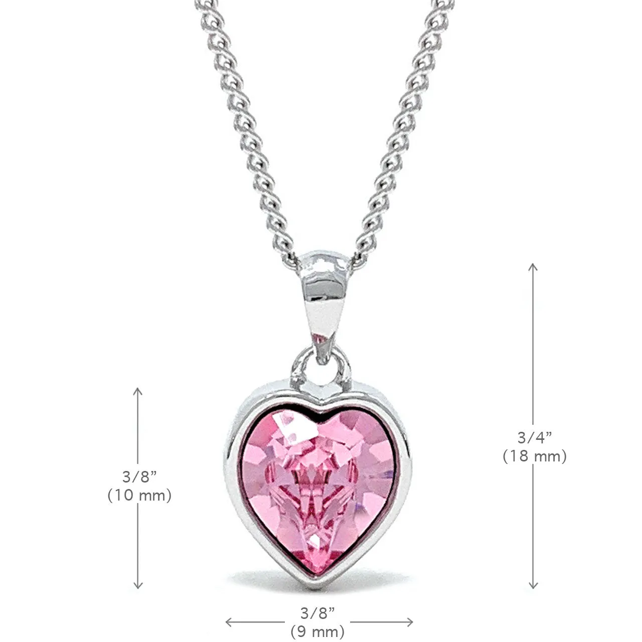 Lucia Pendant Necklace with Pink Light Rose Heart Crystals from Swarovski Silver Toned Rhodium Plated
