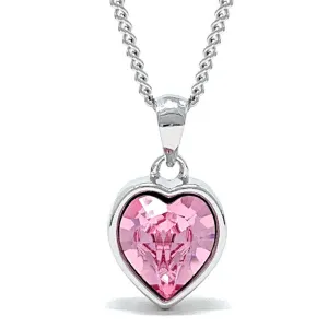 Lucia Pendant Necklace with Pink Light Rose Heart Crystals from Swarovski Silver Toned Rhodium Plated