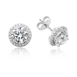 Luminous Silver Round Halo Stud Earrings