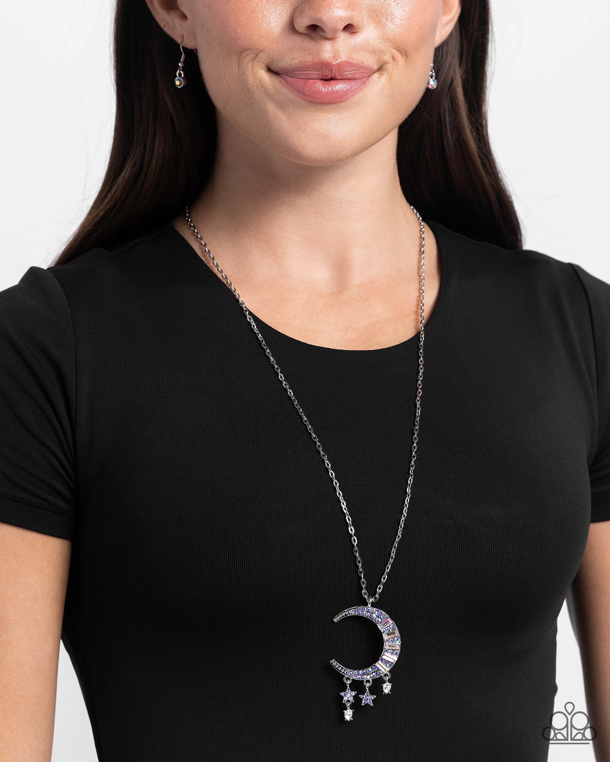 Lunar Landmark - Purple - and Iridescent Moon and Star Paparazzi Long Necklace