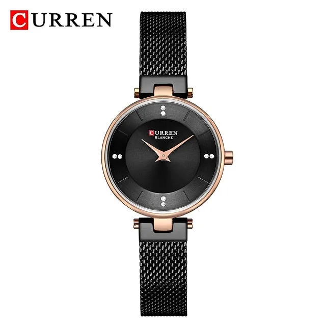Luxury Brand CURREN Fashion Ladies Watches Rose Gold Mesh Belt Quartz Women Watch Minimalism Rhinestone Female Waterproof Clock