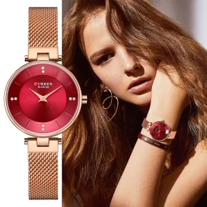 Luxury Brand CURREN Fashion Ladies Watches Rose Gold Mesh Belt Quartz Women Watch Minimalism Rhinestone Female Waterproof Clock