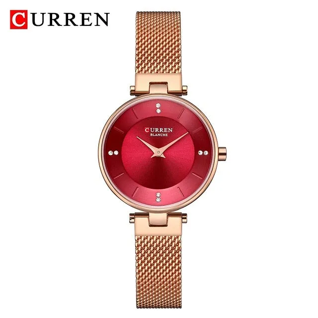 Luxury Brand CURREN Fashion Ladies Watches Rose Gold Mesh Belt Quartz Women Watch Minimalism Rhinestone Female Waterproof Clock