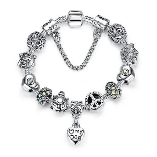 Luxury Brand Women Bracelet Silver Plated Crystal Charm Bracelet for Women Beads Bracelets & Bangles Jewelry Gift PS3307
