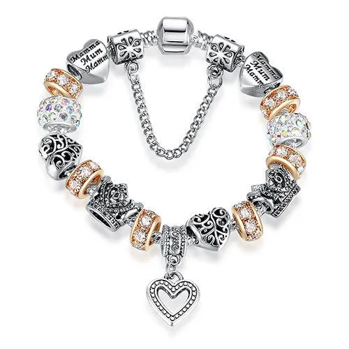 Luxury Brand Women Bracelet Silver Plated Crystal Charm Bracelet for Women Beads Bracelets & Bangles Jewelry Gift PS3307