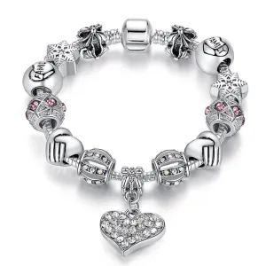Luxury Brand Women Bracelet Silver Plated Crystal Charm Bracelet for Women Beads Bracelets & Bangles Jewelry Gift PS3307